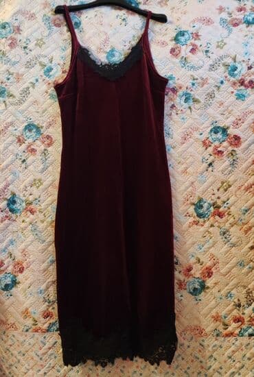 бархатное платье с открытыми плечами: Повседневное платье, Китай, Осень-весна, Платье-комбинация, M — 1