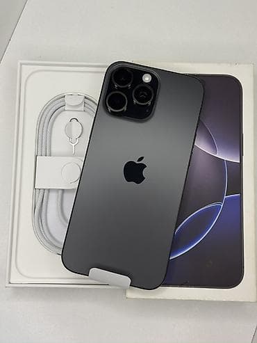 Техника и электроника: IPhone 16 Pro Max, Б/у, 256 ГБ, Black Titanium, Защитное стекло, Кабель, Коробка, 100 % — 1