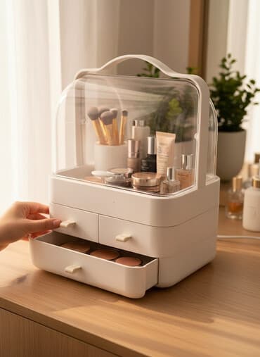 пластиковый бокс: Органайзер для косметики и украшений с крышкой - Вертикальный — 1
