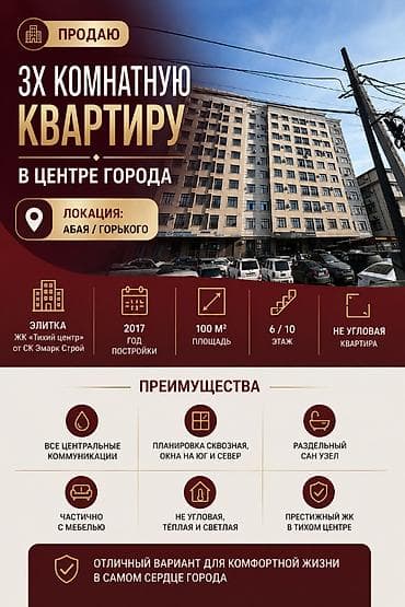 Недвижимость: 3 комнаты, 100 м², Элитка, 6 этаж, Евроремонт — 1