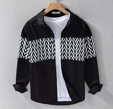 футболку с воротником: Мужская рубашка с длинным рукавом и рисунком «V» - Модель — 1