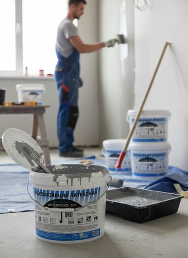 Гидроизоляция латексная WATERPROOF-300 в белых пластиковых ведрах с