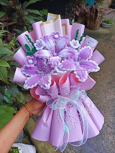 букет невесты: Авторские букеты из плюшевой пряжи (вязаные/пушистые цветы) - Ручная — 1