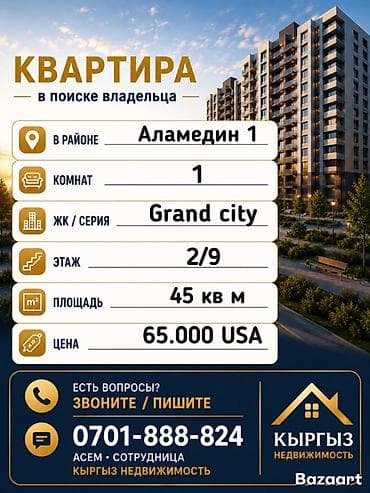 1 бөлмө, 45 м², Элитка, 2 кабат, Евроремонт