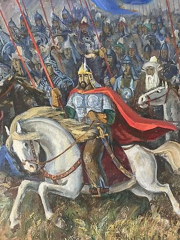раковина с тумбой для ванной: Картина “Манас 40 чоро” — оригинальная авторская живопись маслом на — 1