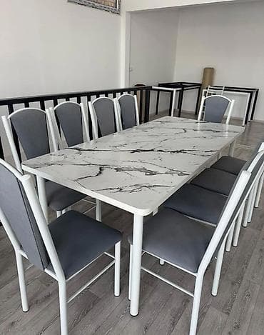small table: Обеденный комплект: прямоугольный стол с мраморным принтом и стулья - — 1