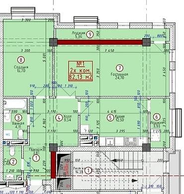 o2 development: 2 комнаты, 82 м², Элитка, 13 этаж, ПСО (под самоотделку) — 3
