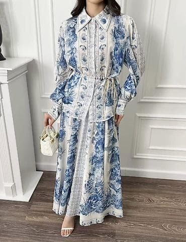 Элегантный женский комплект с принтом в стиле toile de Jouy. - lalafo.kg да Элегантный женский комплект с принтом в стиле toile de Jouy. -