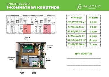 Батирди ижарага алам: 1 бөлмө, 52 м², 108-серия, 6 кабат, Даяр ПСО (өзү оңдоп түзөтүп бүтүү үчүн) — 6