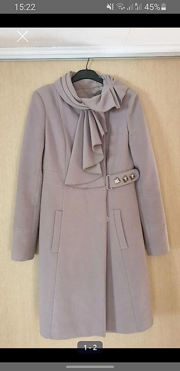 пальто демисезонное: Пальто, Классика, Осень-весна, Кашемир, По колено, С поясом, S — 1