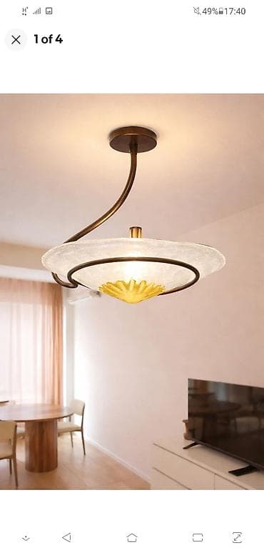 декоративный гипс: Подвесной светильник в стиле ар-деко - Мурано, венецианское стекло. - — 1