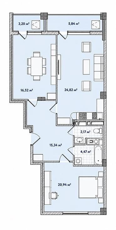 жк gravity: 3 комнаты, 93 м², Элитка, 7 этаж, Готовая ПСО (под самоотделку) — 1