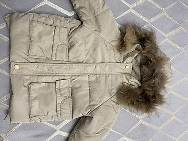 обувь на годик: Детская зимняя куртка с капюшоном и опушкой - Цвет: бежевый — 4