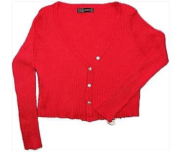 pull bear: Кардиган ZARA, короткий, красный - Состав: 85% хлопок, 10% нейлон, 5% — 1