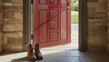 зеркало в рамке: Входная дверь с коробкой, металлическая, окраска под красное дерево — 1