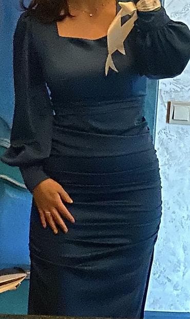 платья на свадьбу: Вечернее платье, Коктейльное, Длинная модель, Шелк, С рукавами, M — 1