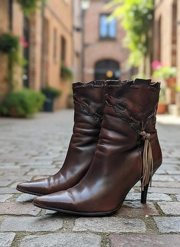 (натур.кожа).Женские ботильоны на каблуке б/у р-р 39-40 - Материал