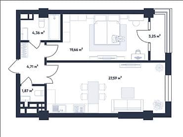 61: 1 комната, 61 м², Орто-Сай с. Элитка, 9 этаж, ПСО (под самоотделку) — 2