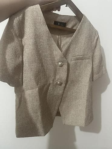 шорты патрика: Женский укороченный жакет с коротким рукавом - Цвет: бежевый меланж - — 1