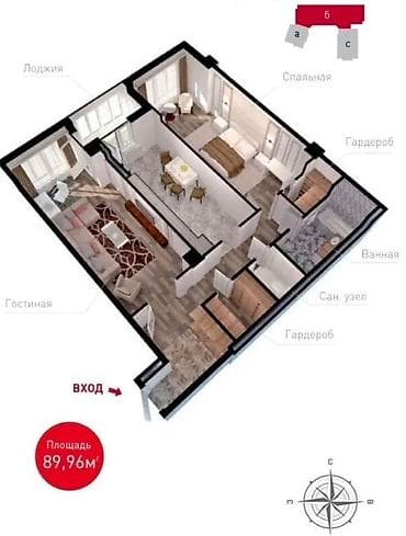 2 комнаты, 90 м², Таш-Рабат ТРЦ Элитка, 12 этаж, ПСО (под самоотделку) — 6
