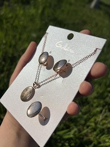 фурнитуру для бижутерии: Набор украшений Gulkina — колье, серьги и кольцо с овальными — 5