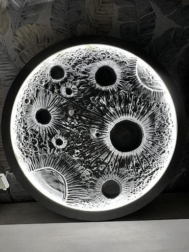 Строительные леса, стойки: Настенный светильник «Луна» с подсветкой - Круглая панель с — 1