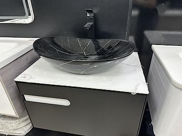 туалетный столики: Тумба для ванны, С раковиной, Другой материал, цвет - Черный — 2