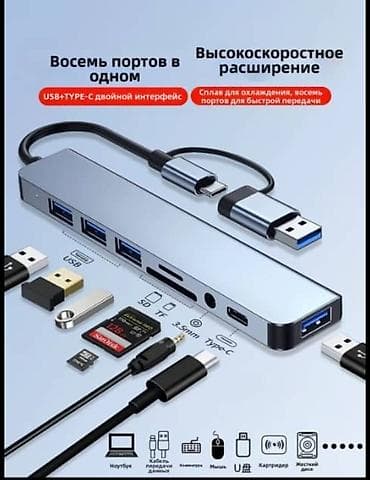 Универсальный хаб-адаптер Type‑C 8‑в‑1, незаменимая вещь, 8
