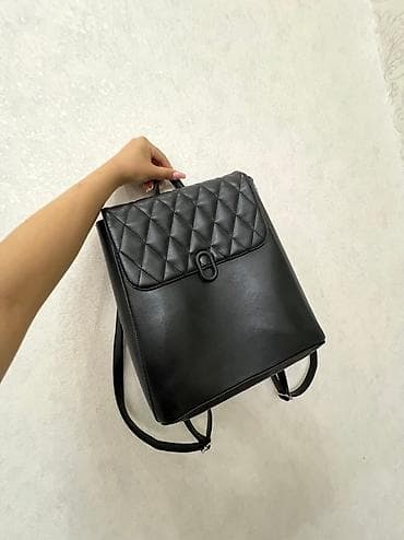 Сумки: Черный рюкзак с фактурной верхней частью, выполненной в ромбовидной — 2