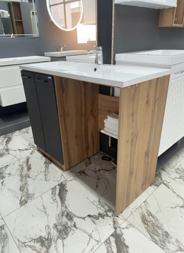 раковина для ванной с тумбой: Тумба для ванны, С раковиной, Другой материал, цвет - Коричневый — 1