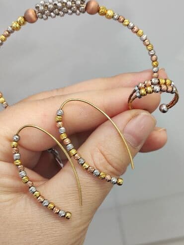 набор пандора: Серебро 925 напыление золото Серебряный комплект + браслет Дизайн — 3