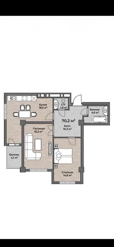 11: 2 комнаты, 70 м², Элитка, 11 этаж, Готовая ПСО (под самоотделку) — 3