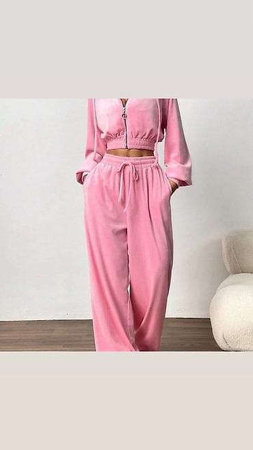 Личные вещи: Женский велюровый спортивный костюм, розовый - Комплект: укороченная — 1