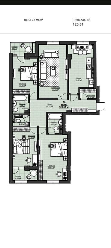 Продажа квартир: 4 комнаты, 120 м², Элитка, 2 этаж, Готовая ПСО (под самоотделку) — 3