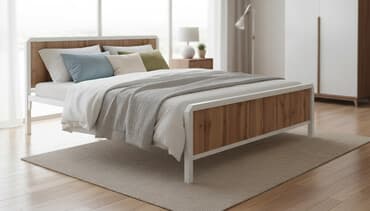 Шкафы: Металлическая двуспальная кровать с декоративными вставками под — 1