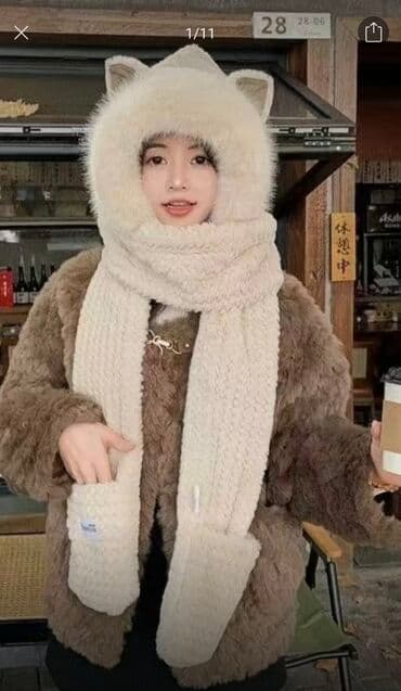 Спецодежда: Шапка, Панда, Искусственный мех, Зима, С ушками, С шарфом, С варежками — 2