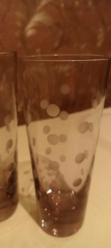 винтажные очки: Набор винтажной стеклянной посуды из розово‑дымчатого стекла с матовым — 8