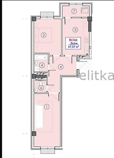 квартира 3 комната: 2 комнаты, 67 м², Элитка, 6 этаж, Готовая ПСО (под самоотделку) — 2