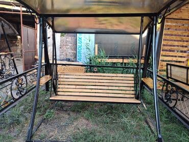 скамейка фото: Садовые качели Металл, Со спинкой, С крышей — 5