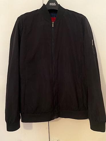 Бомбер мужской, черный - Классический крой с резинками по низу и на