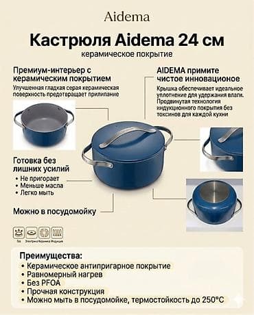Набор посуды Aidema с керамическим покрытием Состав и размеры: -