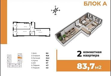 недвижимость квартиры: 2 комнаты, 84 м², Элитка, 12 этаж, Готовая ПСО (под самоотделку) — 5