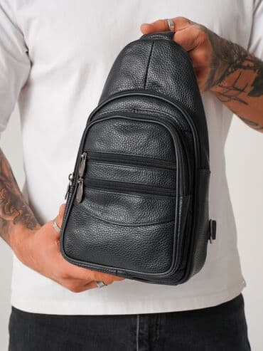 купить мужской клатч из натуральной кожи ручной работы: Мужская компактная сумка‑слинг через плечо, черная. - Материал — 5