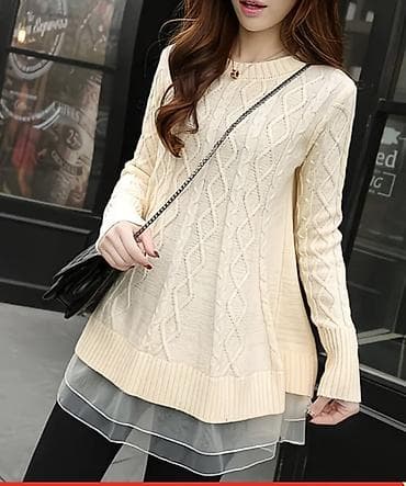 колгот: Вязаное платье-свитер, бежевый меланж. - Силуэт А-силуэта, удлинённый — 3