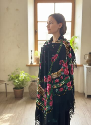 купить золотые серьги с жемчугом: Шарф, Новый, Женские, цвет - Черный — 2