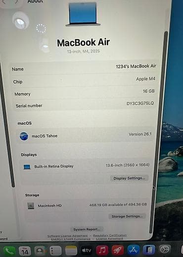 зарядка от ноутбука: Ультрабук, Б/у, Apple M4, ОЗУ, RAM: 16 ГБ — 4