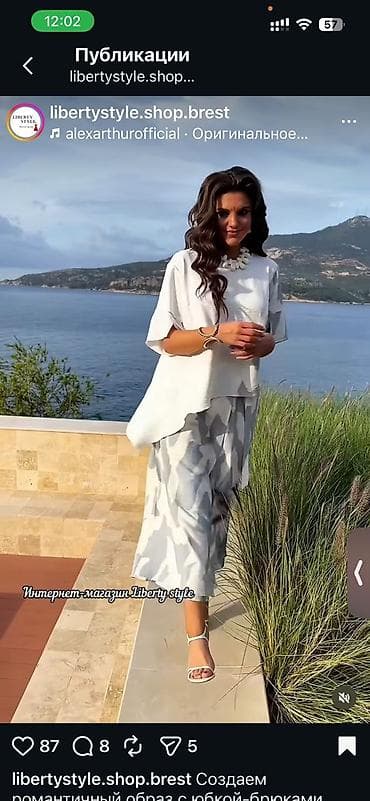 белые кюлоты: Двухпредметный женский комплект для лета - Свободный асимметричный — 3