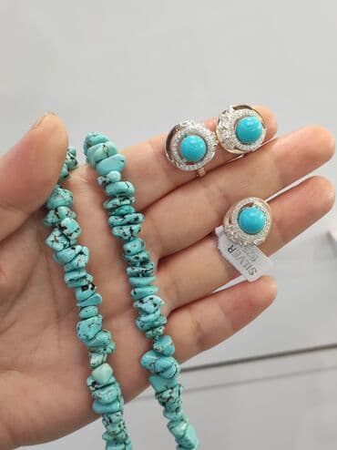 свадебные наборы ручной: Серебро 925 напыление золото Серебряный комплект Бирюза Размеры — 5