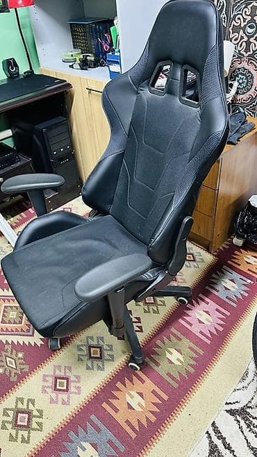 Игровые кресла: Игровое кресло, С колесиками, цвет - Черный, Экокожа — 3