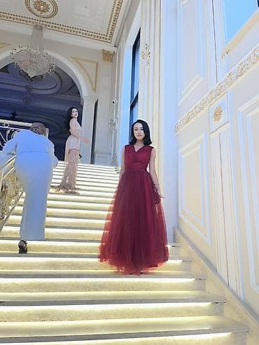 Айымдардын кийими: Вечернее платье бордового цвета - Длина: в пол - Силуэт: А-силуэт — 2